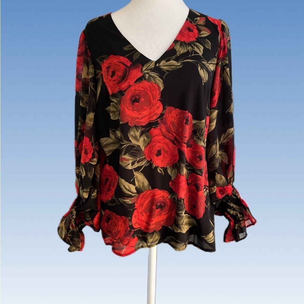 Vince Camuto Black and Red Floral Blouse size S
